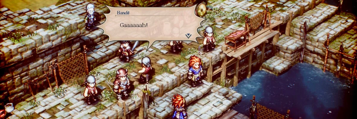 A screenshot from one of the early levels in TRIANGLE STRATEGY.